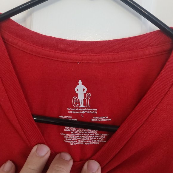Elf The Movie Tee Shirt - Raised By Elves Red Short Sleeve - Picture 2 of 3